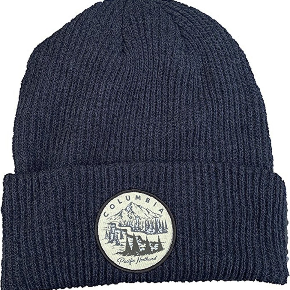 New Columbia Spring Grove Beanie Hat!  Grayish Blue With Big Columbia Patch